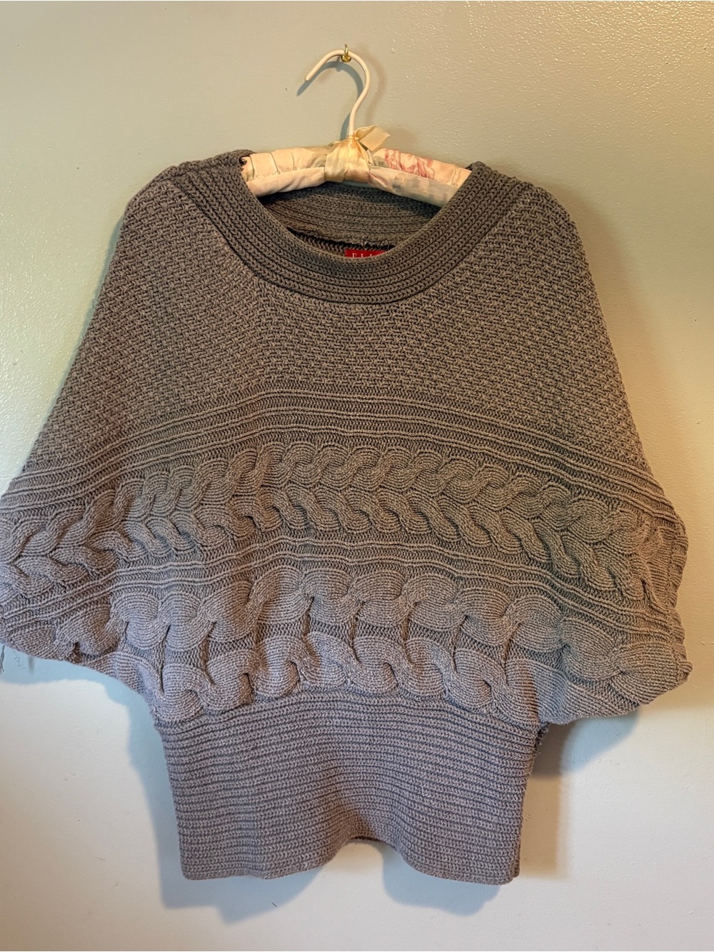 Elle Gray Cable-Knit Poncho Sweater